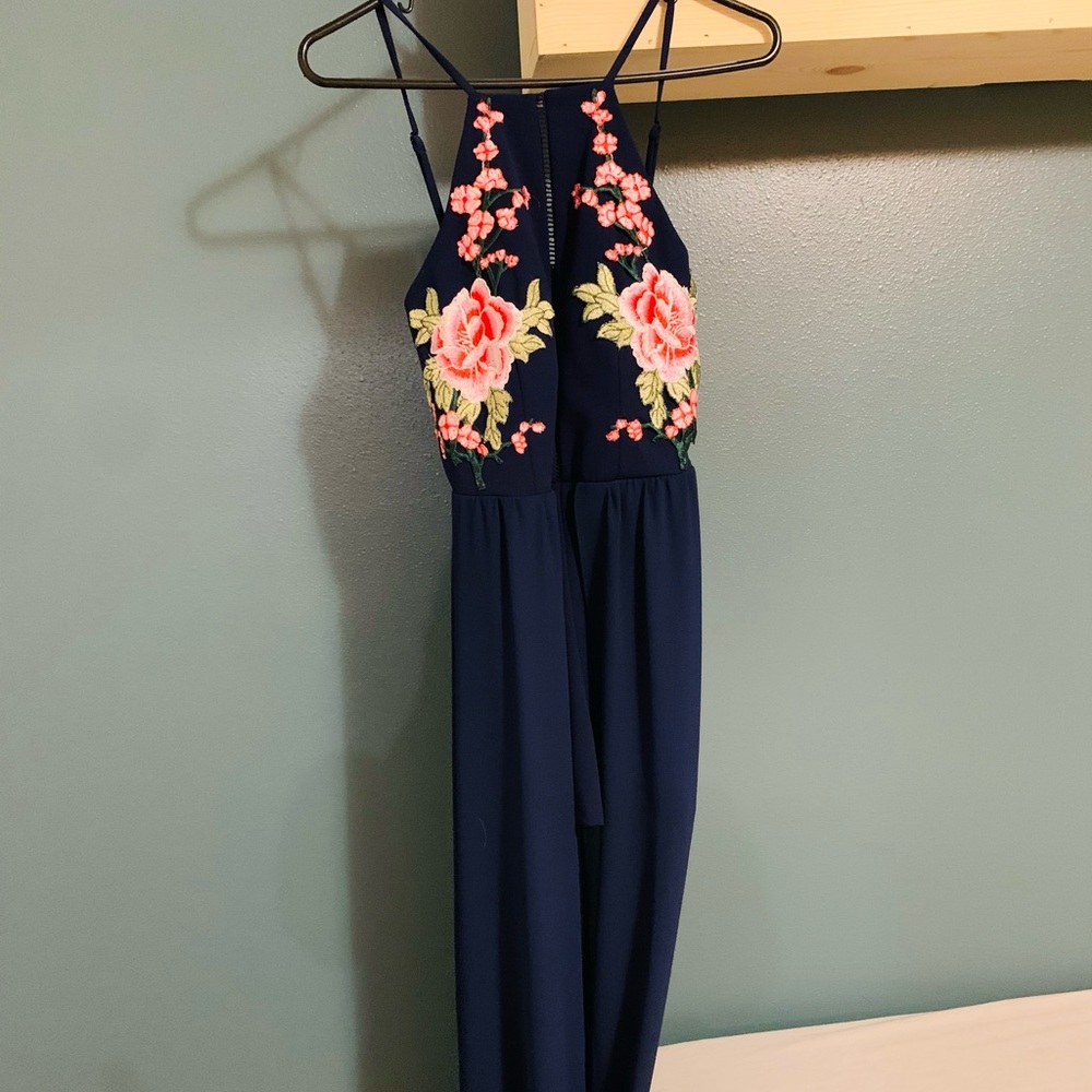 Long/Short Dark Blue, Flower Embroidered Dress